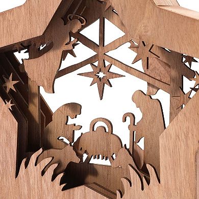 Christmas Rustic Wooden Star Shaped Bible Nativity Scene Figurine Set 10.5x2x10"