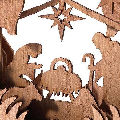 Christmas Rustic Wooden Star Shaped Bible Nativity Scene Figurine Set 10.5x2x10"