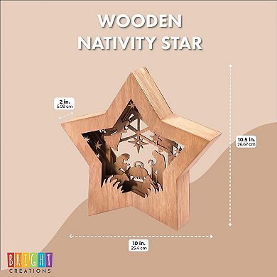 Christmas Rustic Wooden Star Shaped Bible Nativity Scene Figurine Set 10.5x2x10"