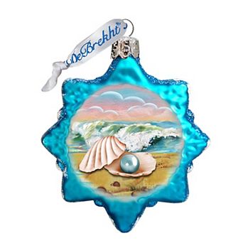 Designocracy Pearl Shell Mercury Glass Ornament by G. DeBrekht Coastal Holiday Decor
