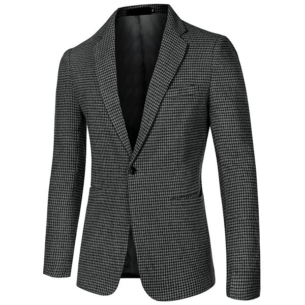 Men's Casual Plaid Sports Coat Notched Lapel Button Houndstooth Blazer