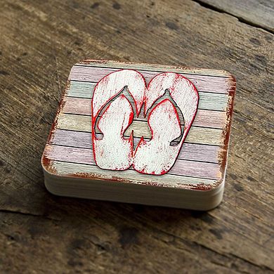 Flip Flops Coastal Wooden Cork Coasters Gift Set of 4 by Nature Wonders