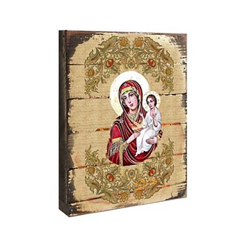G.Debrekht Virgin Mary Directress Wooden Gold Plated Religious Orthodox Sacred Icon Inspirational Icon Décor