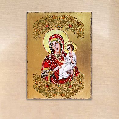 G.Debrekht Virgin Mary Directress Wooden Gold Plated Religious Orthodox Sacred Icon Inspirational Icon Décor