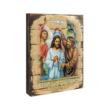 G.Debrekht Christening Wooden Gold Plated Religious Christian Sacred Icon Inspirational Icon Décor