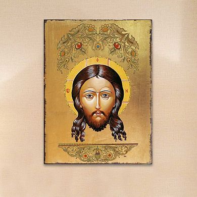 G.Debrekht The Holy Face Wooden Gold Plated Religious Orthodox Sacred Icon Inspirational Icon Décor