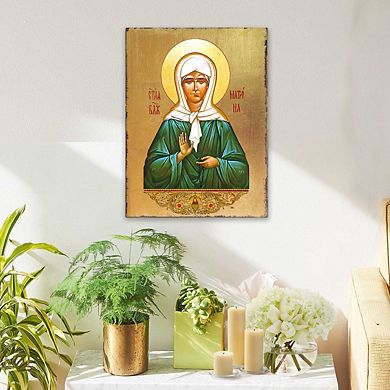 G.Debrekht Matrona Wooden Gold Plated Religious Christian Sacred Icon Inspirational Icon Décor