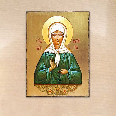 G.Debrekht Matrona Wooden Gold Plated Religious Christian Sacred Icon Inspirational Icon Décor
