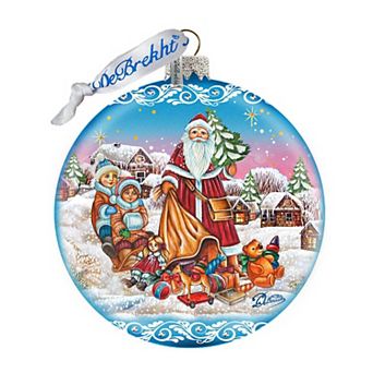 Santa Gift Giver Blue Ball Glass Ornament Limited Edition by G. DeBrekht