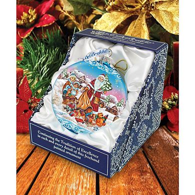 Santa Gift Giver Blue Ball Glass Ornament Limited Edition by G. DeBrekht