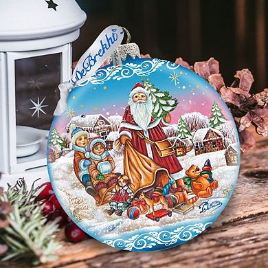 Santa Gift Giver Blue Ball Glass Ornament Limited Edition by G. DeBrekht