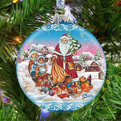 Santa Gift Giver Blue Ball Glass Ornament Limited Edition by G. DeBrekht