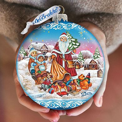 Santa Gift Giver Blue Ball Glass Ornament Limited Edition by G. DeBrekht