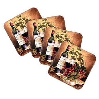 Vine and Grapes Wooden Cork Coasters Gift Set of 4 by Nature Wonders