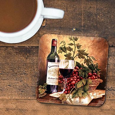 Vine and Grapes Wooden Cork Coasters Gift Set of 4 by Nature Wonders