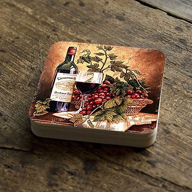 Vine and Grapes Wooden Cork Coasters Gift Set of 4 by Nature Wonders