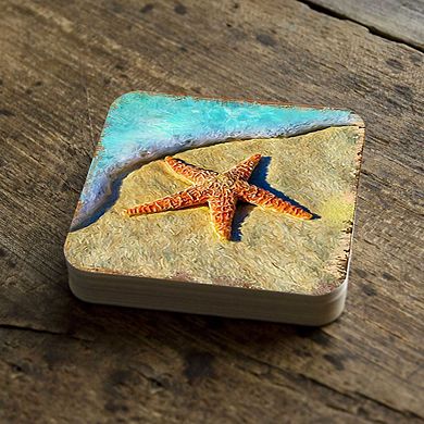 Starfish Coastal Wooden Cork Coasters Gift Set of 4 by Nature Wonders