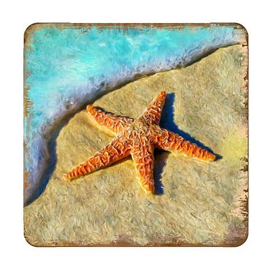 Starfish Coastal Wooden Cork Coasters Gift Set of 4 by Nature Wonders