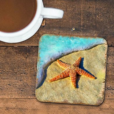 Starfish Coastal Wooden Cork Coasters Gift Set of 4 by Nature Wonders