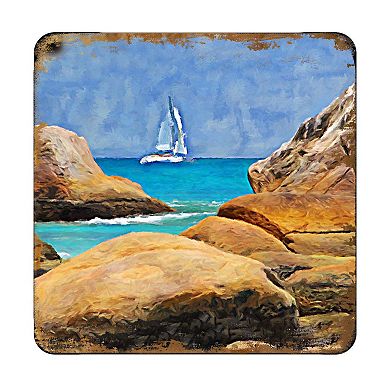 Sailboat Coastal Wooden Cork Coasters Gift Set of 4 by Nature Wonders