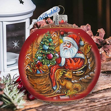 Santa on the Road Glass Ornament Limited Edition by G. DeBrekht
