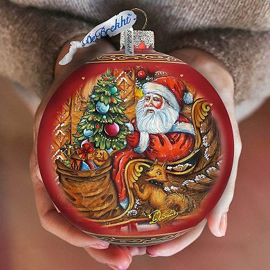 Santa on the Road Glass Ornament Limited Edition by G. DeBrekht