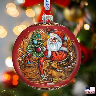 Santa on the Road Glass Ornament Limited Edition by G. DeBrekht
