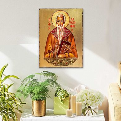 G.Debrekht Saint Charalambous Wooden Gold Plated Religious Christian Sacred Icon Inspirational Icon Décor