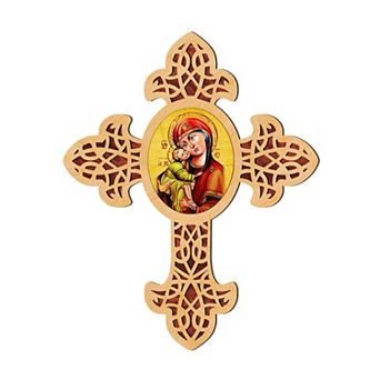 G.Debrekht Vladimir Virgin Mary Pointy Wooden Cross by Museum Icons Inspirational Icon Decor - 88311