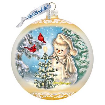 Glowing Snowman Lg Glass Ornament in Gold by Gelsinger