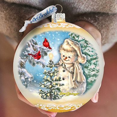 Glowing Snowman Lg Glass Ornament in Gold by Gelsinger
