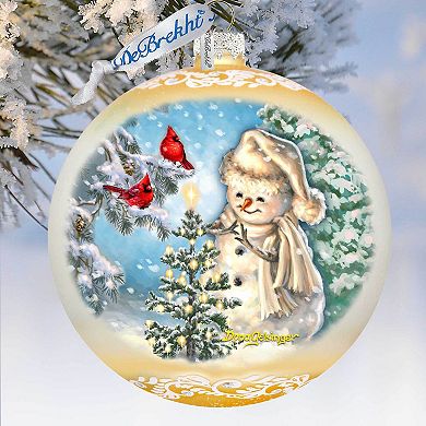 Glowing Snowman Lg Glass Ornament in Gold by Gelsinger