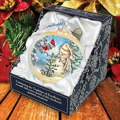 Glowing Snowman Lg Glass Ornament in Gold by Gelsinger