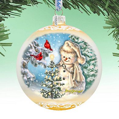 Glowing Snowman Lg Glass Ornament in Gold by Gelsinger