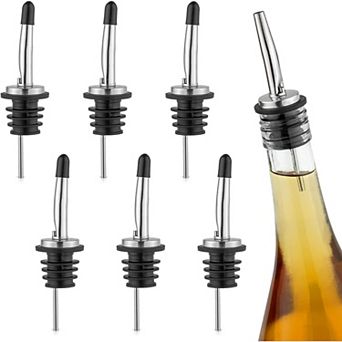 Zulay Kitchen 6 Pack Stainless Steel Liquor Pourers with Rubber Dust Caps