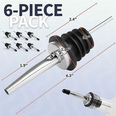 Zulay Kitchen 6 Pack Stainless Steel Liquor Pourers with Rubber Dust Caps
