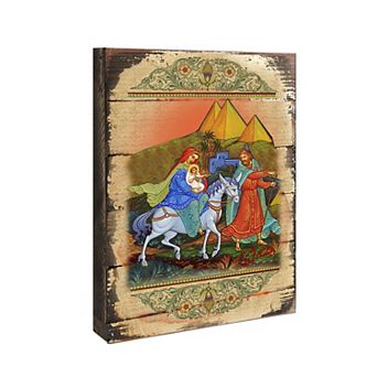 G.Debrekht Flight to Egypt Wooden Gold Plated Religious Orthodox Sacred Icon Inspirational Icon Décor