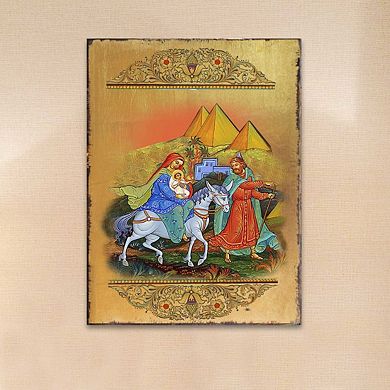 G.Debrekht Flight to Egypt Wooden Gold Plated Religious Orthodox Sacred Icon Inspirational Icon Décor