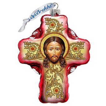 G.Debrekht Jesus Face Cross Glass Ornament by G. DeBrekht DecorNativity Holiday Decor - 758-006