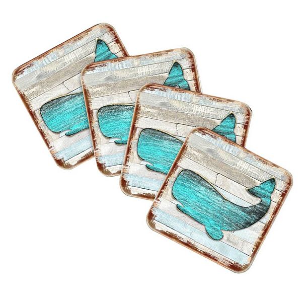 Humpback Whale Coastal Wooden Cork Coasters Gift Set of 4 by Nature Wonders
