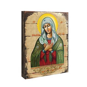 G.Debrekht Tenderness Mother of God Wooden Gold Plated Religious Orthodox Sacred Icon Inspirational Icon Décor