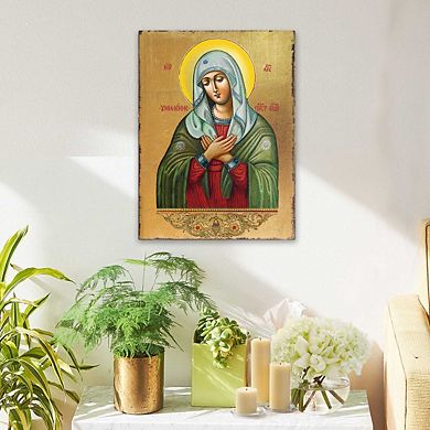 G.Debrekht Tenderness Mother of God Wooden Gold Plated Religious Orthodox Sacred Icon Inspirational Icon Décor