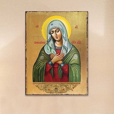 G.Debrekht Tenderness Mother of God Wooden Gold Plated Religious Orthodox Sacred Icon Inspirational Icon Décor