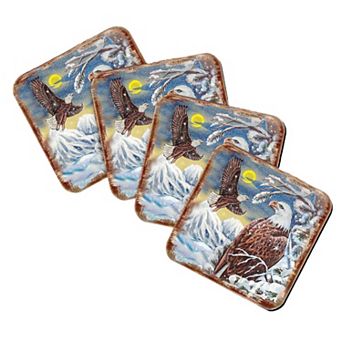 Eagle Wooden Cork Coasters Gift Set of 4 by Nature Wonders
