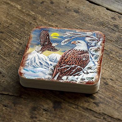 Eagle Wooden Cork Coasters Gift Set of 4 by Nature Wonders
