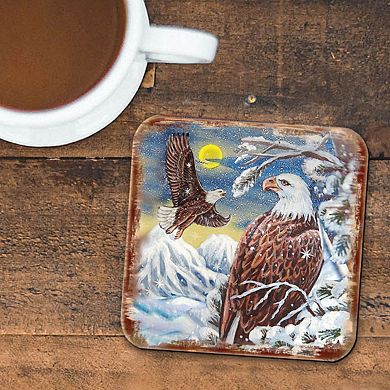 Eagle Wooden Cork Coasters Gift Set of 4 by Nature Wonders