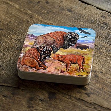 Buffalos Wooden Cork Coasters Gift Set of 4 by Nature Wonders