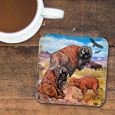 Buffalos Wooden Cork Coasters Gift Set of 4 by Nature Wonders
