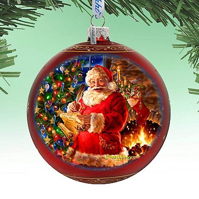 Wish List Santa Lg Glass Ornament in Red by Gelsinger