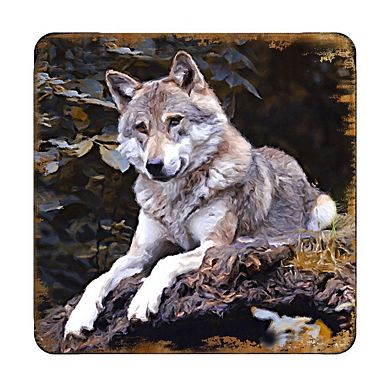 Wolf Wooden Cork Coasters Gift Set of 4 by Nature Wonders